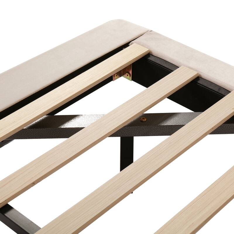 Full Velvet Upholstered Platform Bed with Motion Sensor Light, 2 Large Backrests, USB Ports, and Floating Design