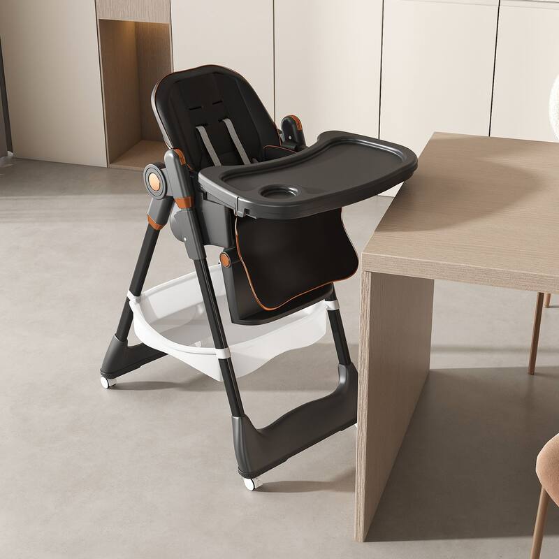 Adjustable High Chair for Babies Aged 0-6 Years with Safety Belt and Lockable Wheels
