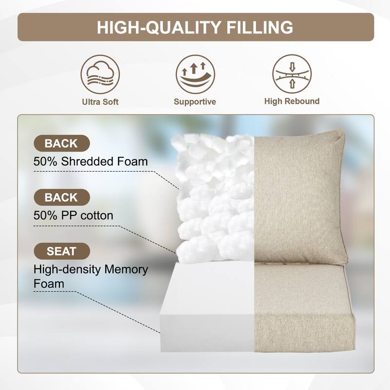Aoodor Outdoor Deep Seat Cushion Set, Waterproof Patio Furniture Cushions with Adjustable Straps & Removable Cover