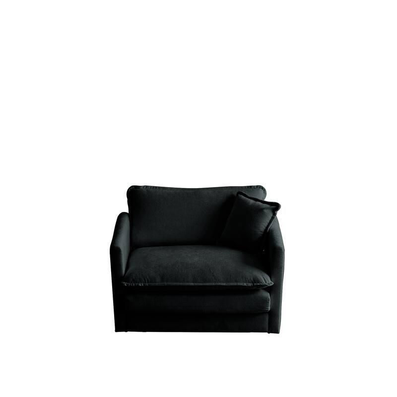 5-Seat Chenille Living Room Sofa Set (3-Seater + 2 Accent Chairs) with Round Arms & Solid Wood Frame