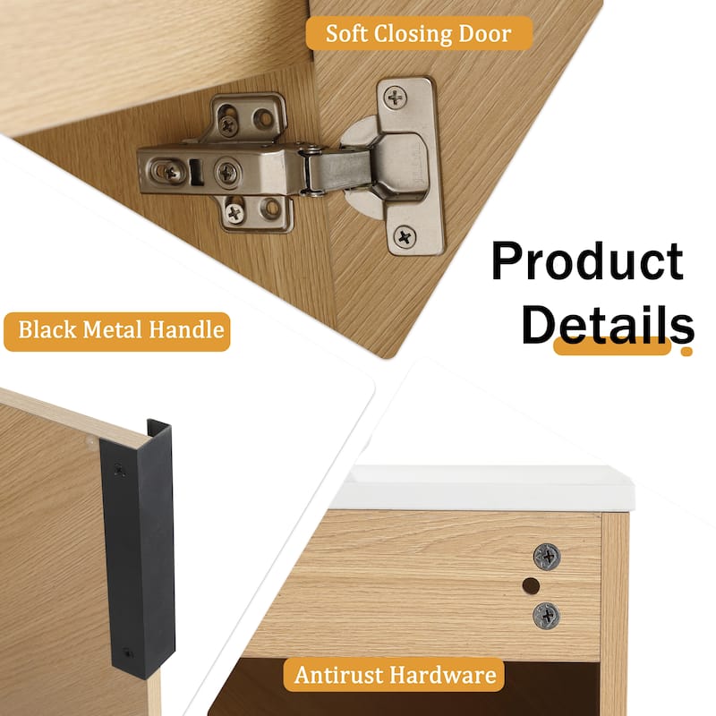 Malwee 30"/36" Floating Bathroom Vanity, Wall Mounted Bathroom Vanity with Ceramic Sink and Soft Close Door