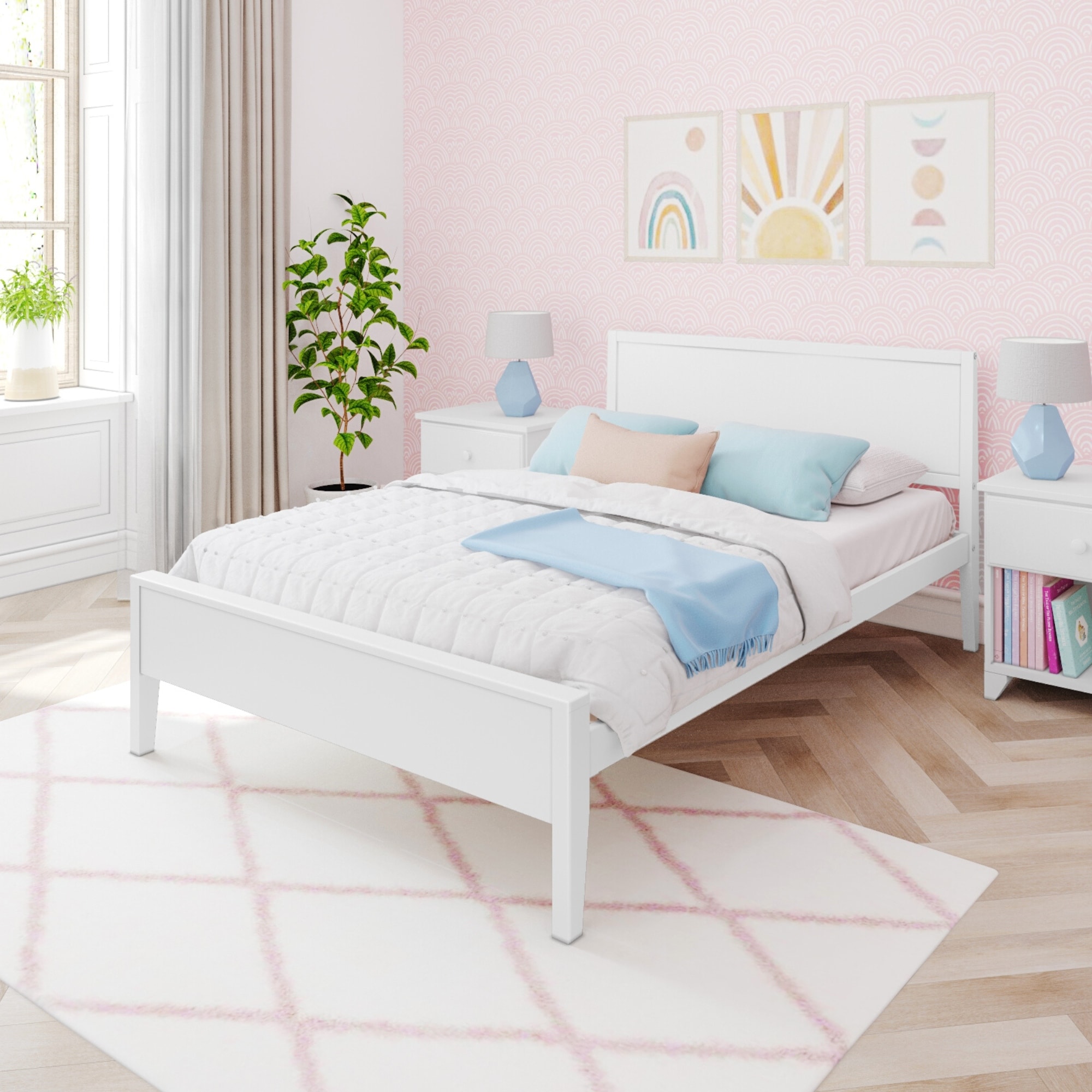 Max & Lily Classic Solid Wood Full Platform Bed with Panel Headboard