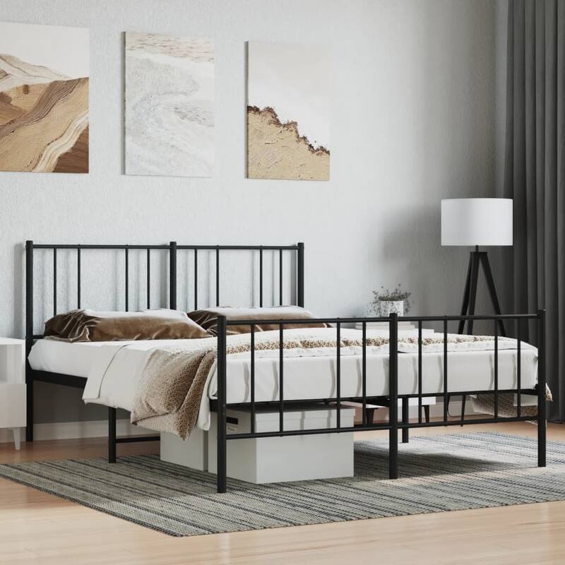 vidaXL Metal Bed Frame with Headboard, No Mattress - Black 77.2" x 55.9" x 35.4" - Queen