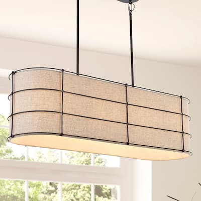 Oakley 42" 4-Light Rustic Farmhouse Iron Linear LED Pendant, Oil Rubbed Bronze by JONATHAN Y - 4 Light