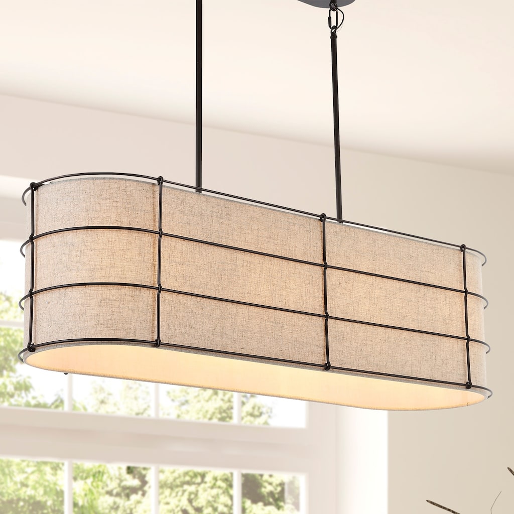 Oakley 42" 4-Light Rustic Farmhouse Iron Linear LED Pendant, Oil Rubbed Bronze by JONATHAN Y - 4 Light