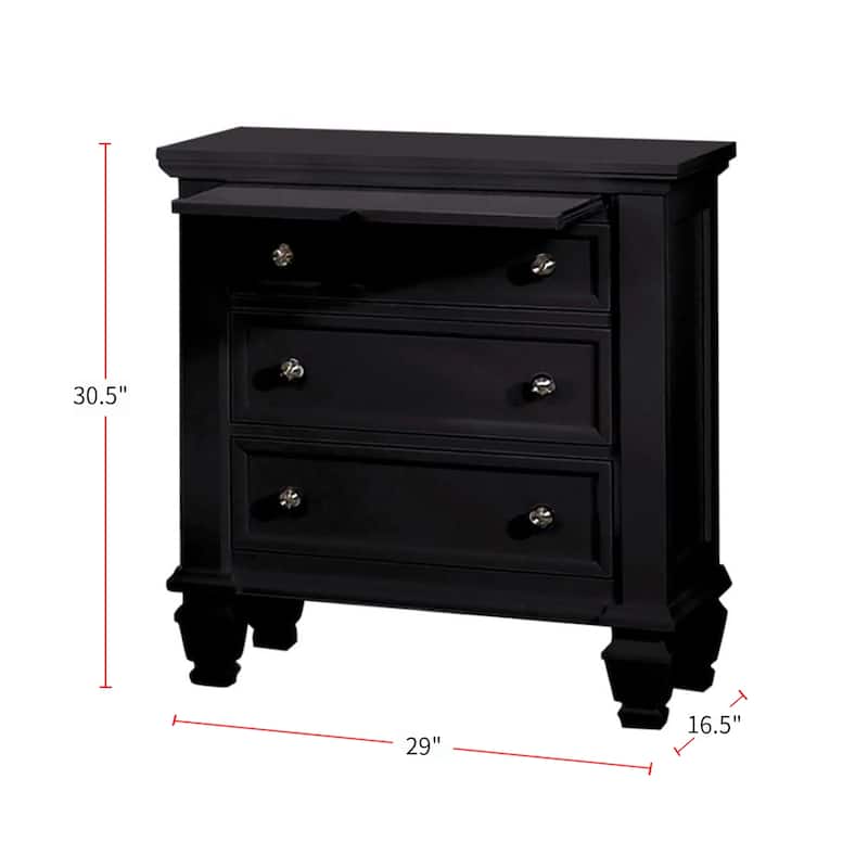 Wood Nightstand with 3 Drawers in Black