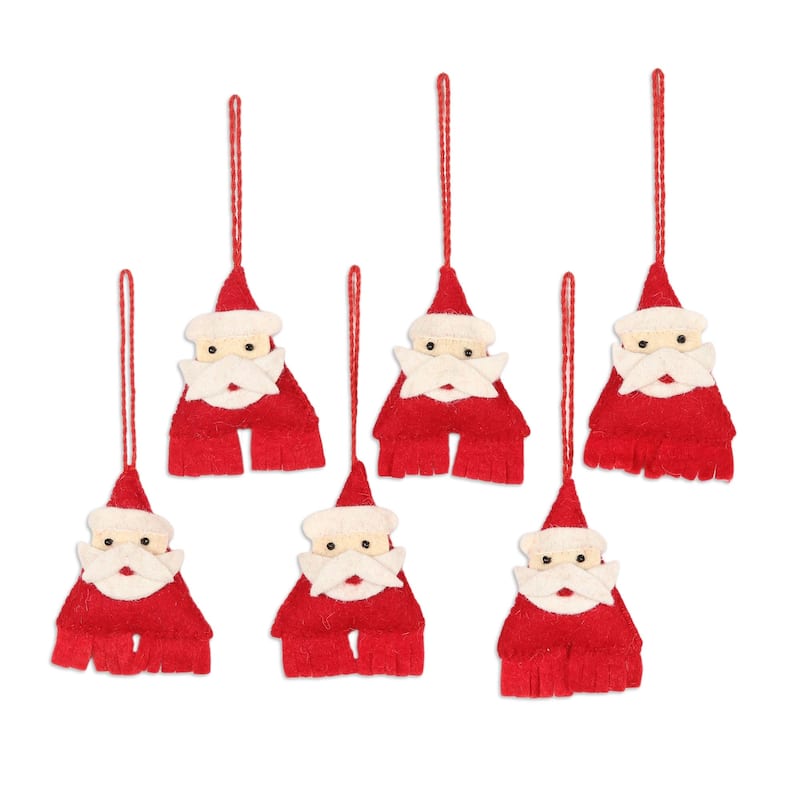 Novica Handmade Santas Coming Wool Felt Ornaments (Set Of 6)