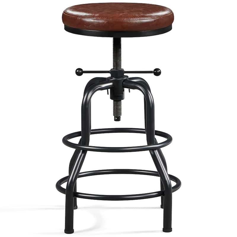 Yaheetech Faux Leather Industrial Swivel Bar Stool with Adjustable Height Round Metal Stool - Brown