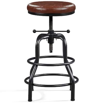Yaheetech Faux Leather Industrial Swivel Bar Stool with Adjustable Height Round Metal Stool