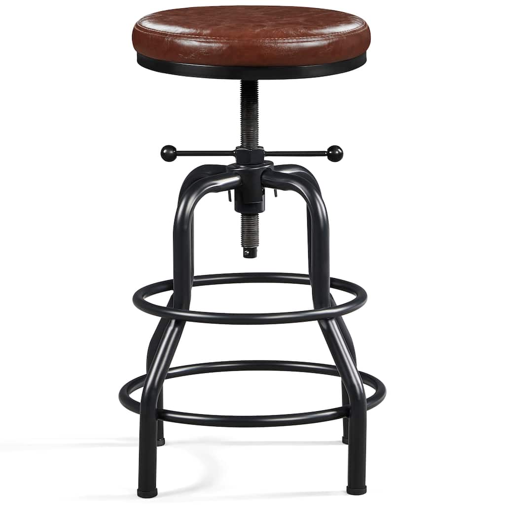 Yaheetech Faux Leather Industrial Swivel Bar Stool with Adjustable Height Round Metal Stool