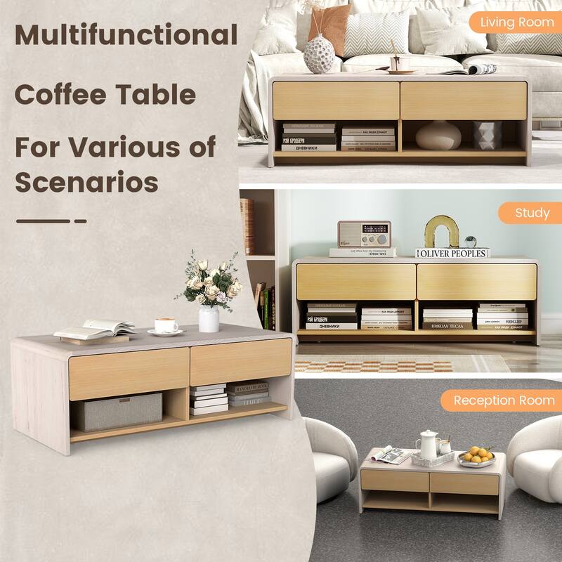 Gymax Home Coffee Table w/ 2 Drawers & 2 Storage Shelf Rectangle Table
