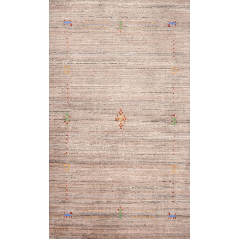 Hand Knotted Oriental 100% Wool Carpet Tribal Stripe Brown Gabbeh Area Rug - 4' 11'' X 3' 0''