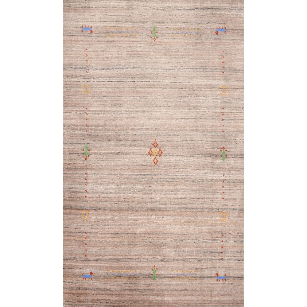 Hand Knotted Oriental 100% Wool Carpet Tribal Stripe Brown Gabbeh Area Rug - 4' 11'' X 3' 0''