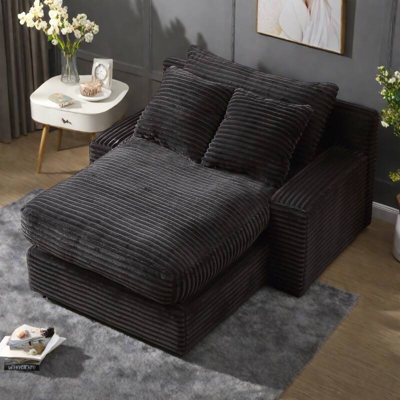 Corduroy Convertible Chair Bed with Removable Back Cushions and 350lb Capacity - Black