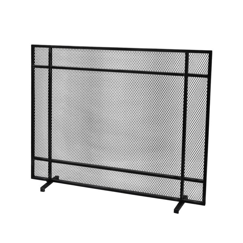 Hype Fireplace Screen with Mesh, Single Panel, Black and Silver