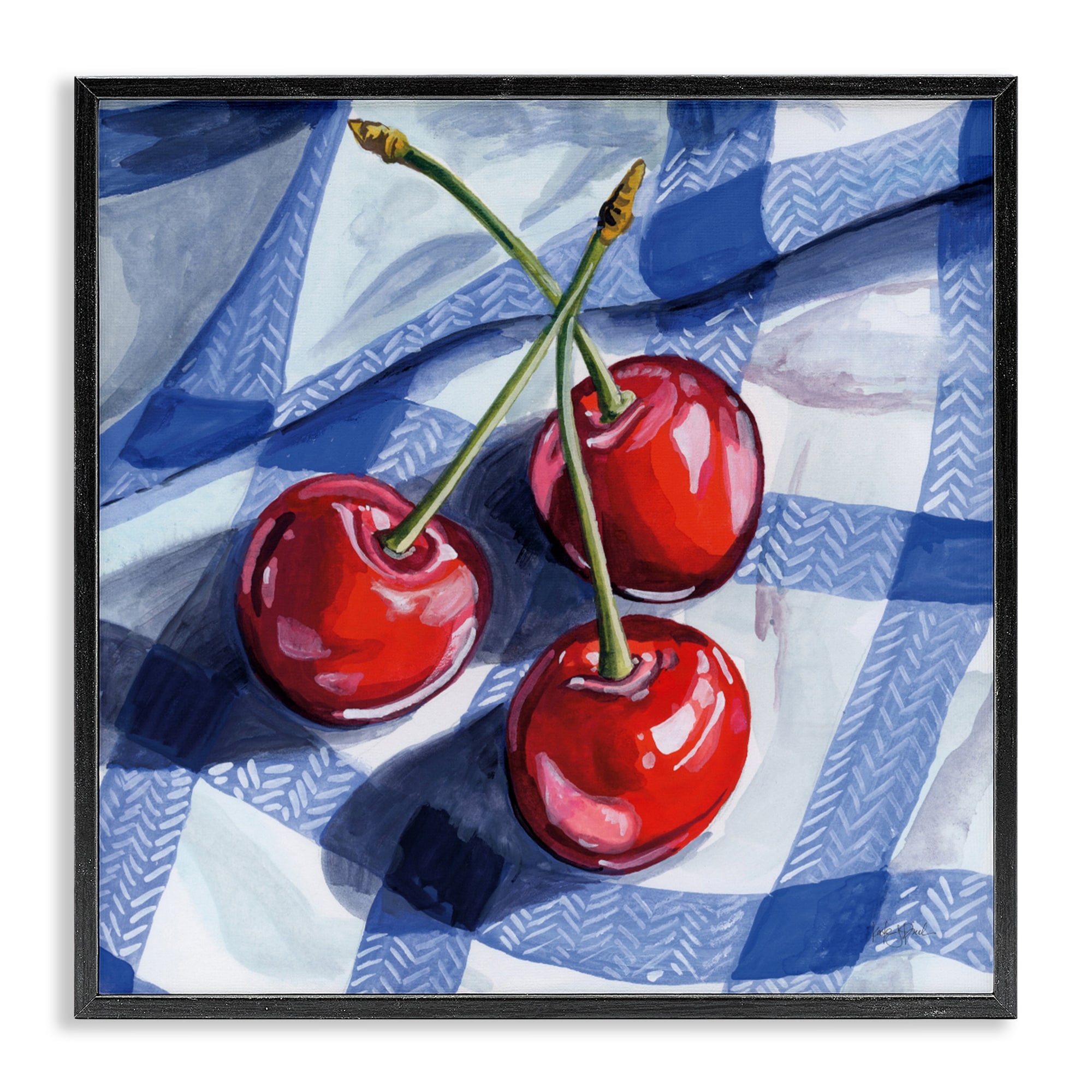Stupell Three Picnic Cherries on Gingham Framed Giclee Art Design By Kate Jarvik Birch