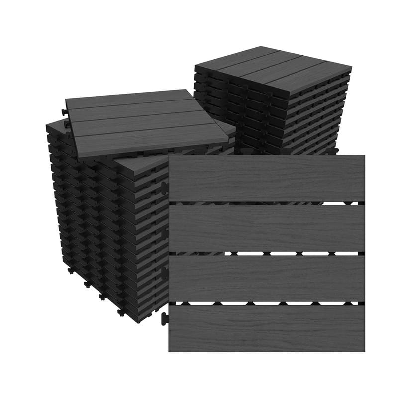 Domi 12" x 12" HDPE Plastic Resin Interlocking Deck Tiles, Waterproof Outdoor Patio Flooring with Drainage Design - 36-Piece - Grey