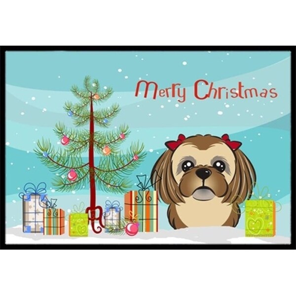 Carolines Treasures BB1621MAT Christmas Tree & Chocolate Brown Shih Tzu Indoor or Outdoor Mat 18 x 27
