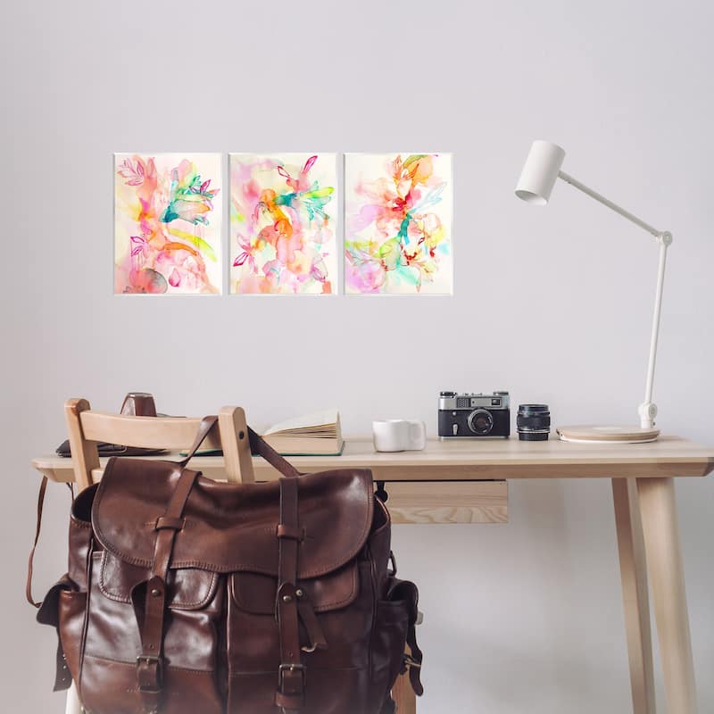 Stupell Abstract Florals & Paint Drip Wall Plaque Art Design By Gemma Bardot (Set of 3)