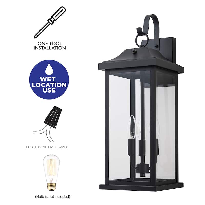 C Cattleya 22 inch Large Matte Black Dusk to Dawn Outdoor Wall Lights With Clear Tempered Glass