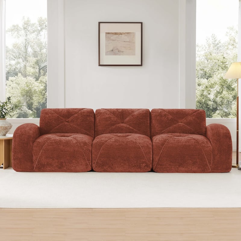Roomfitters 114 Inch Modular Floor Sofa, Fluffy Plush Sectional with Ottoman, Chocolate
