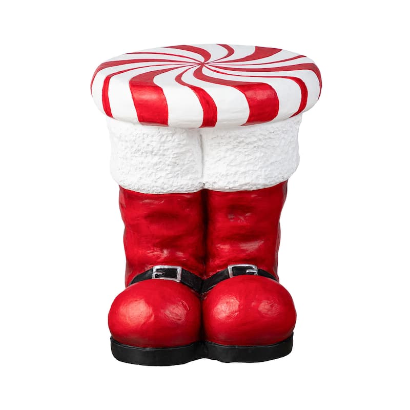 Glitzhome 14.5"H Christmas MGO Peppermint Boot Stool or Accent Side Table