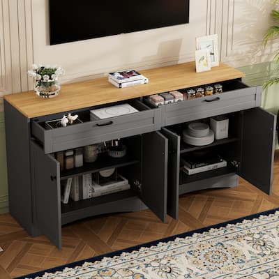 62.9" TV Stand with Wood Top and 2 Cabinets with 2 Drawers for 70" TVs