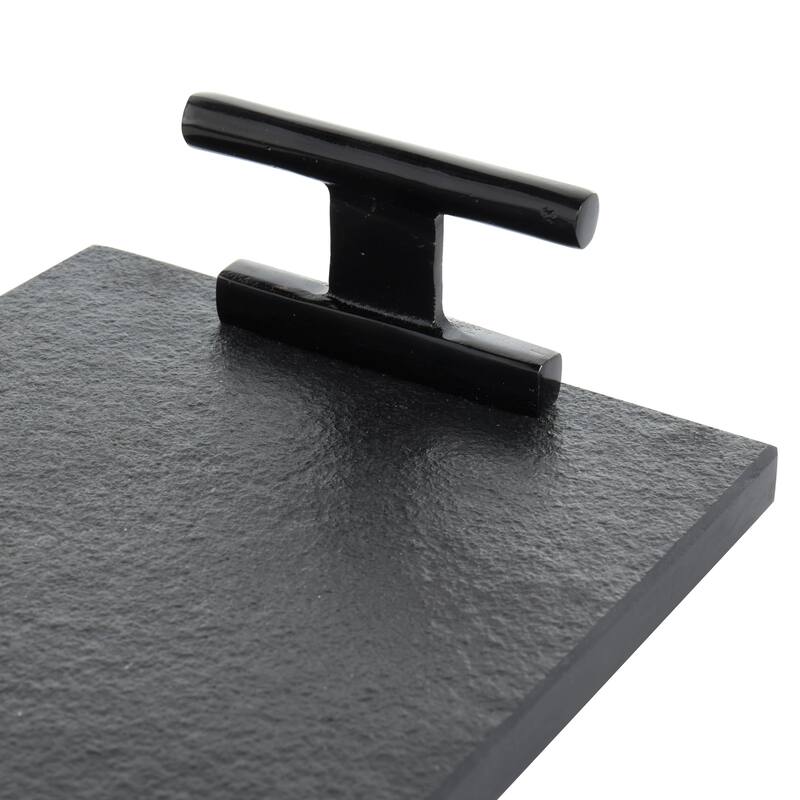 Marble Textured Living Room Decor Tray with Rod Handles - Set of 2 Black - Roche River Decor