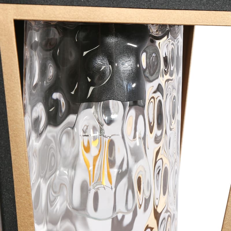 Modern Farmhouse 1-Light Black Gold Outdoor Wall Sconces Transitional Porch Lantern with Water Rippled Glass Shade