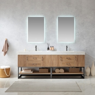 Alistair 84B" Vanity with White Grain Stone Countertop and Mirror