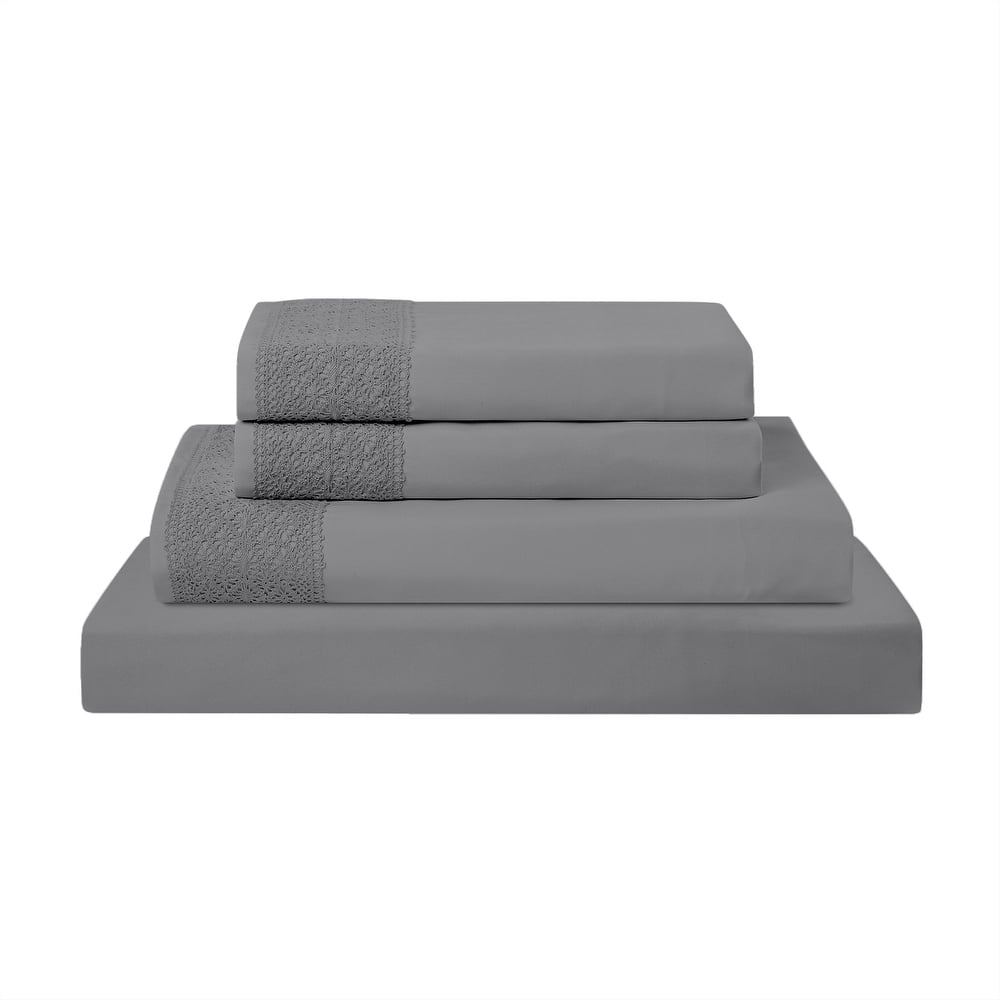 Modern Threads 4-Piece Soft Microfiber Crochet Lace Sheet Set