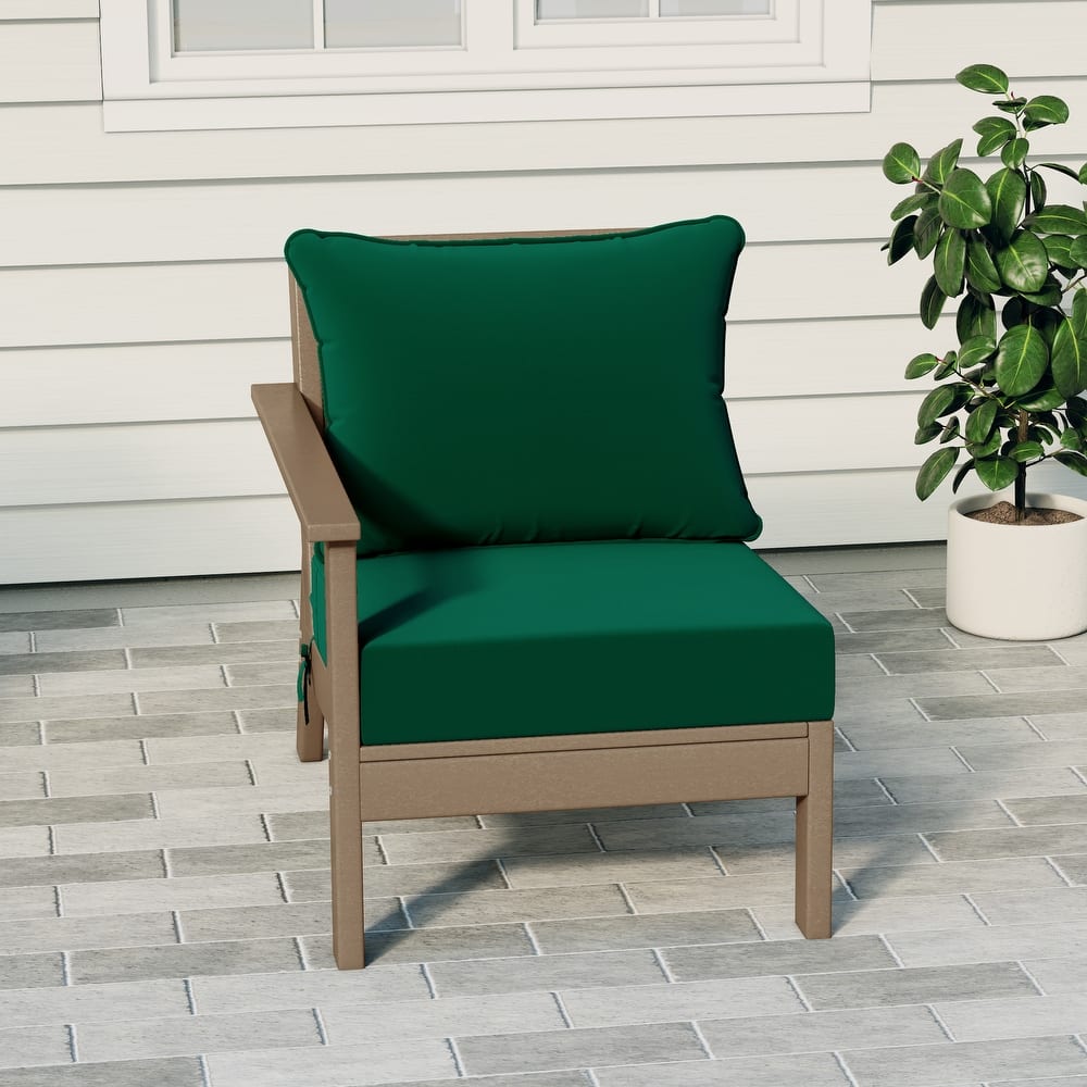 Birchwood All Weather HDPE Outdoor Patio Deep Seating Weathered Wood Left Arm Facing Chair With Cushions (2-PC-Set)