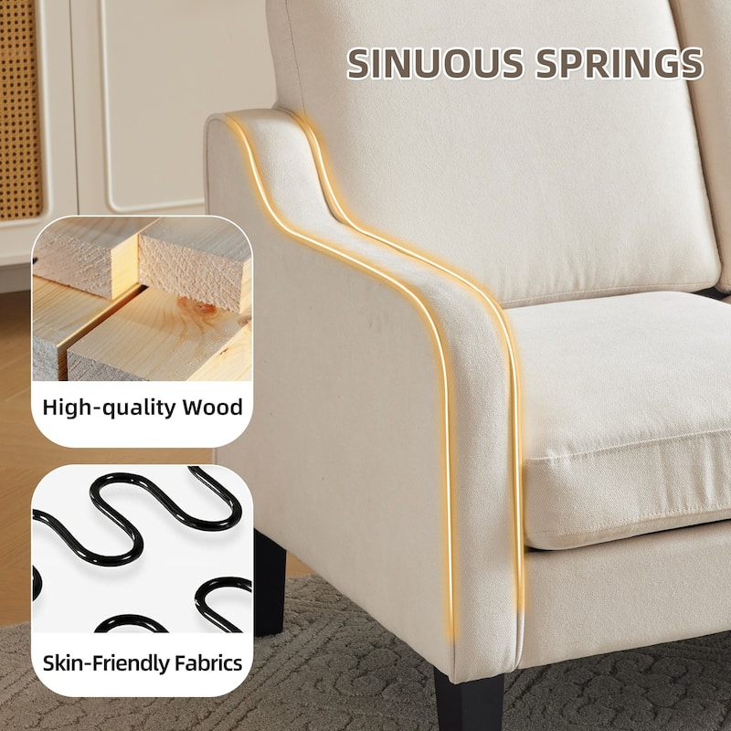 Erommy 3 Seat Sofa, 72" Sofa Couch for Living Room, Modern Fabric Couch with 4 Wood Legs, 2 Metal Support Rods for Bedroom