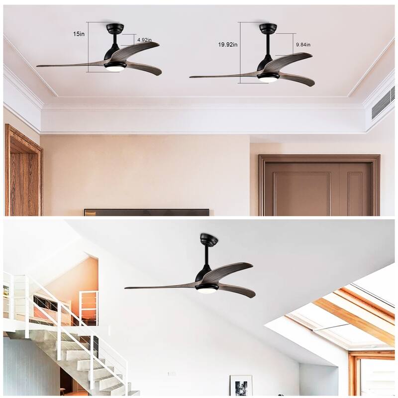 52" Solid Wood Blades Ceiling Fan With Light with Remote Control, Noiseless Reversible Motor, 6 Speed, 3 Color