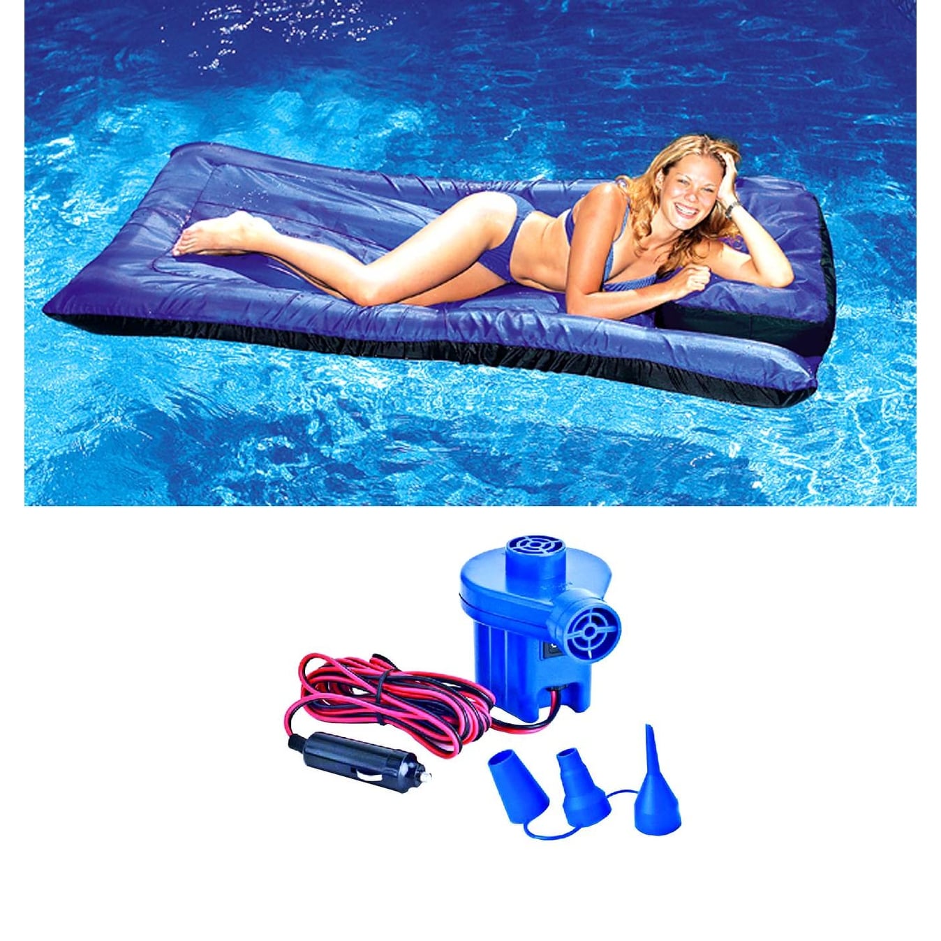 New Swimline 9057 Pool Inflatable Fabric Covered Mattress w/ 12 Volt Air  Pump