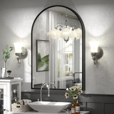 Arched Black Aluminum Alloy Framed French Cleat Mounted Wall Decor Bathroom Vanity Mirror with 5-Year Warranty