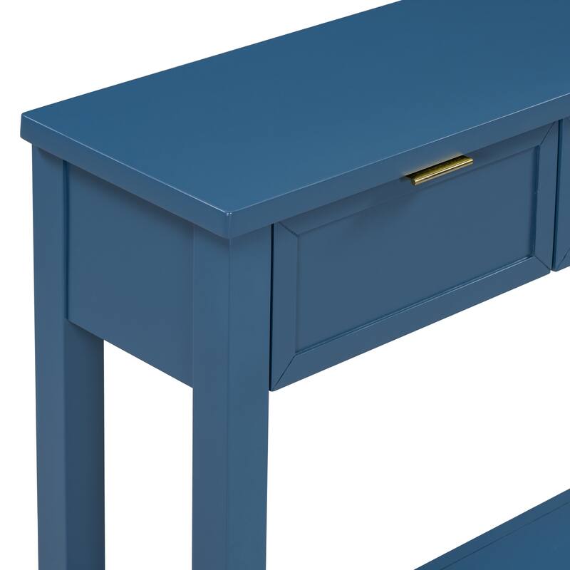 Rectangular Entryway Console Table Hallway Side Table with 4 Drawers & Bottom Shelf