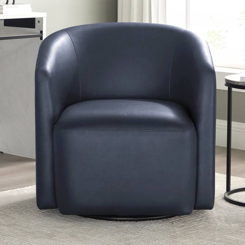 Faux Leather Swivel Barrel Chair - Blue