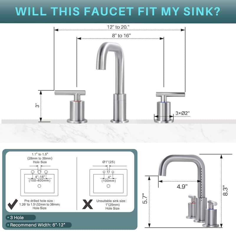 WOWOW 8-inch Dual Handle Widespread Bathroom Faucet