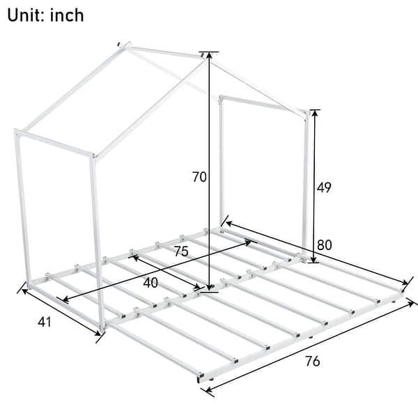 dimension image slide 0 of 2, Twin Size Metal House Platform Bed with Trundle, Roof for Kids, Boys and Girls