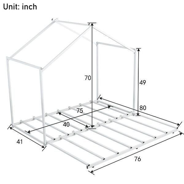 White Twin Size Metal House Platform Bed with Trundle and Roof