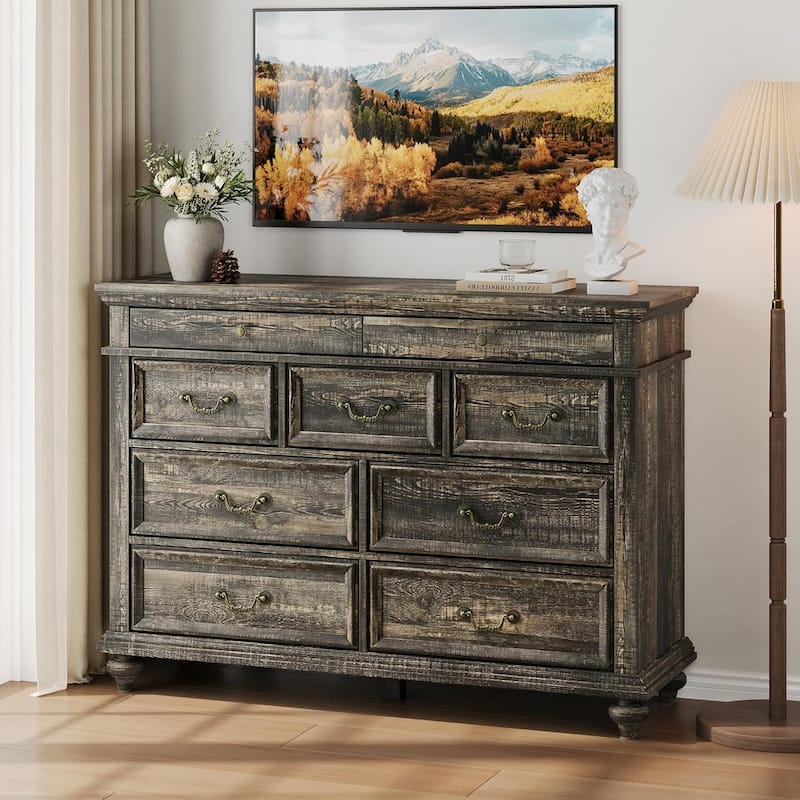 7/9 Drawer Dresser with Jewelry Storage, Rustic Wood Chest with Metal Handles, Vintage Storage Organizer