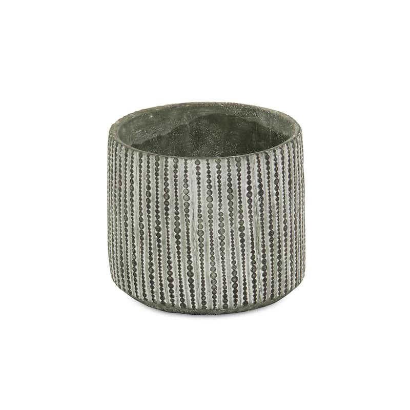HomeRoots 7" Gray Geo Striped Cement Indoor Outdoor Round Pot Planter
