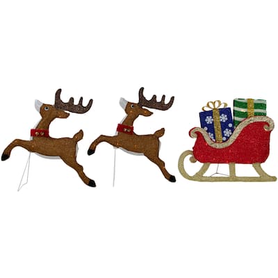 59" Lighted Reindeer with Sleigh Christmas Decoration