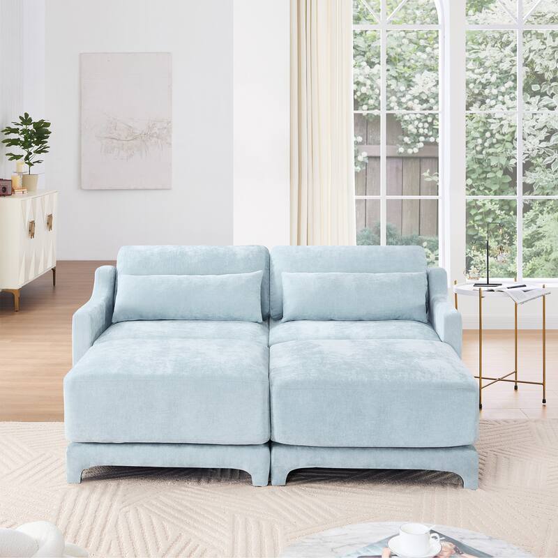 GDFStudio- Crespin Chenille Two-Seater Sofa With 2 Ottoman