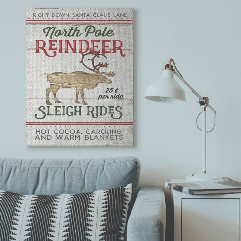 Stupell North Pole Reindeer Wood Texture Holiday Christmas Word Design Canvas Wall Art, Proudly Made in USA