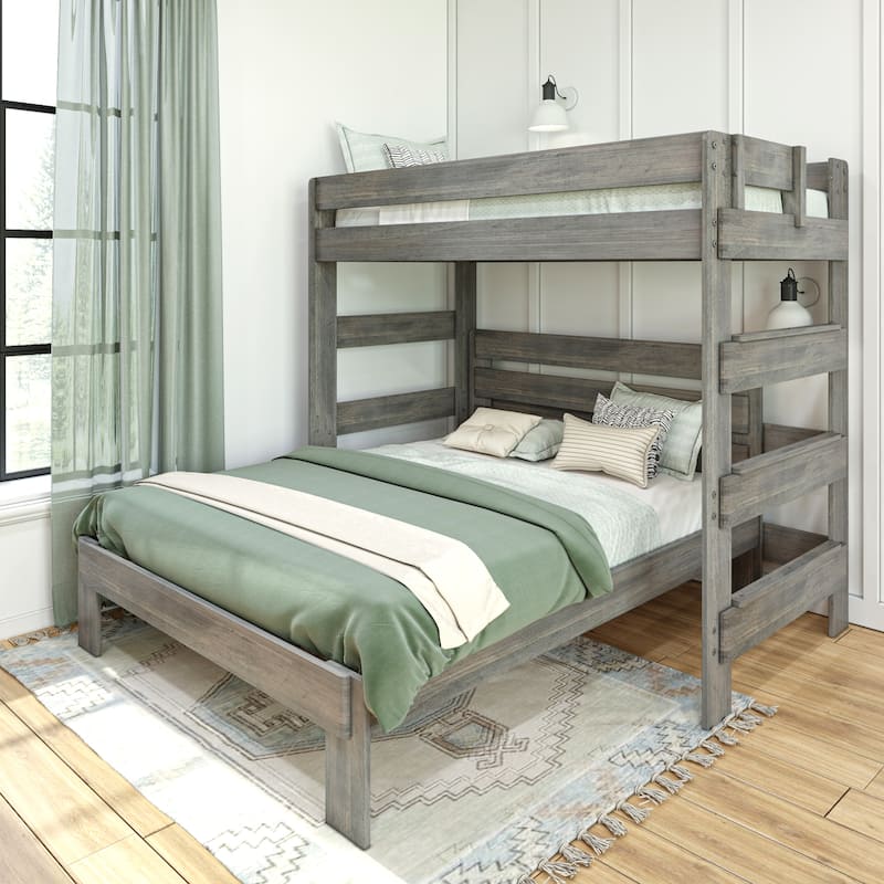 Max and Lily Farmhouse Twin over Queen L Shaped Bunk Bed - Driftwood