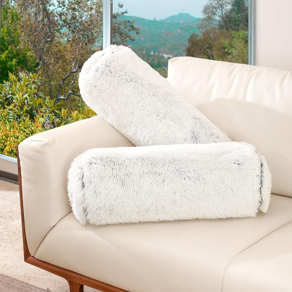 Cheer Collection 8" x 24" Set of 2 Shaggy Long Hair Bolster Pillows