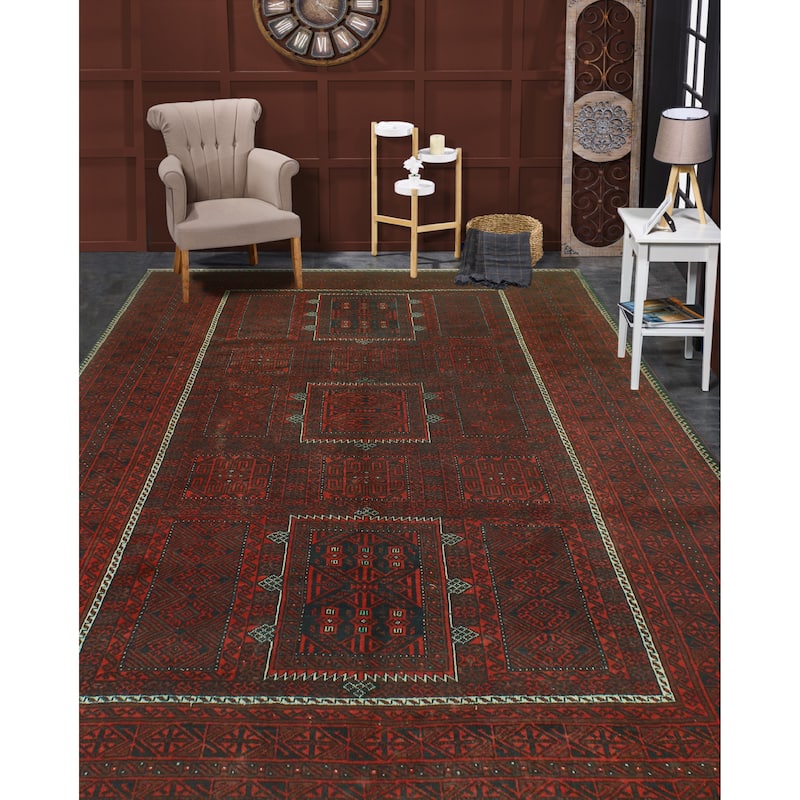 Vintage Distressed Averie Red/Charcoal Rug - 6'6" x 9'9"