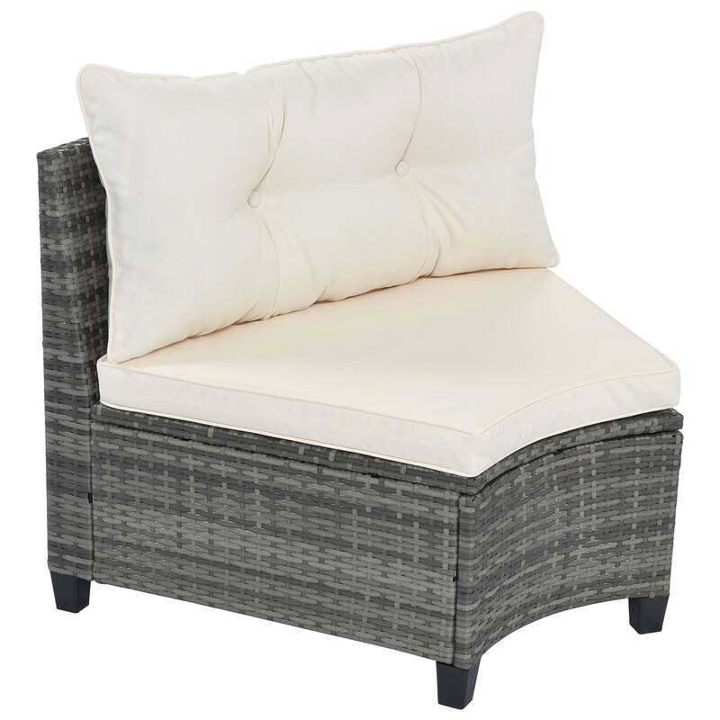 8-Piece Outdoor Patio Wicker Half-Moon Sectional Sofa Set with Rectangular Coffee Table